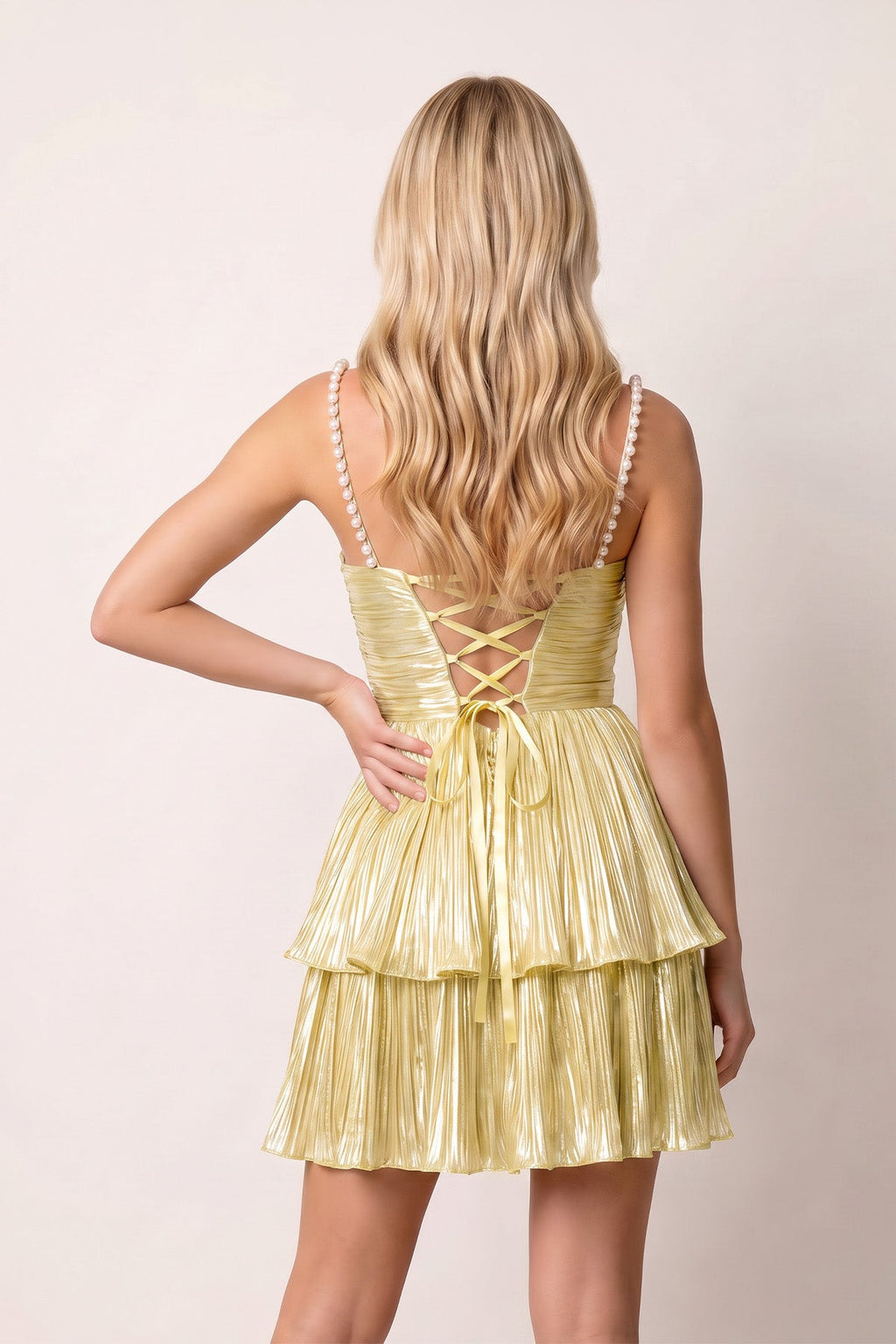 Black Spaghetti Straps A Line Metallic Pleated Short Wedding Guest Dress With Beading - Curvevia