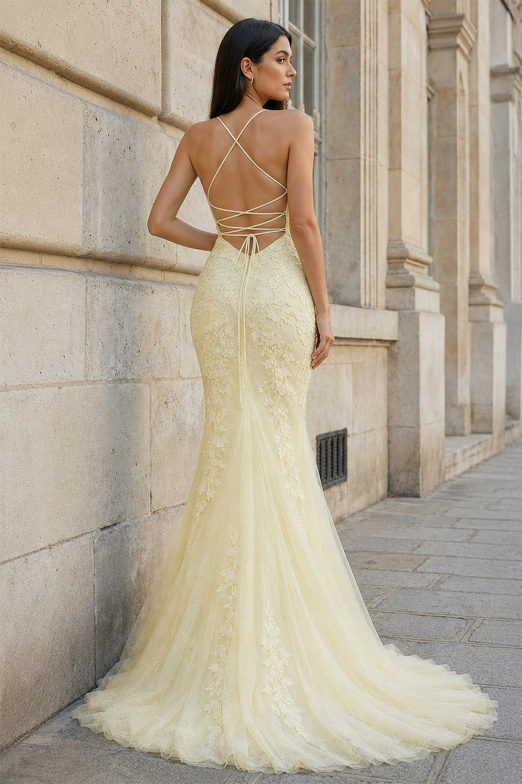Mermaid Spaghetti Straps Lace Evening Dress - Curvevia