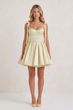 Navy Blue Spaghetti Straps Satin Pleated A-Line Wedding Guest Dress with Bow - Curvevia