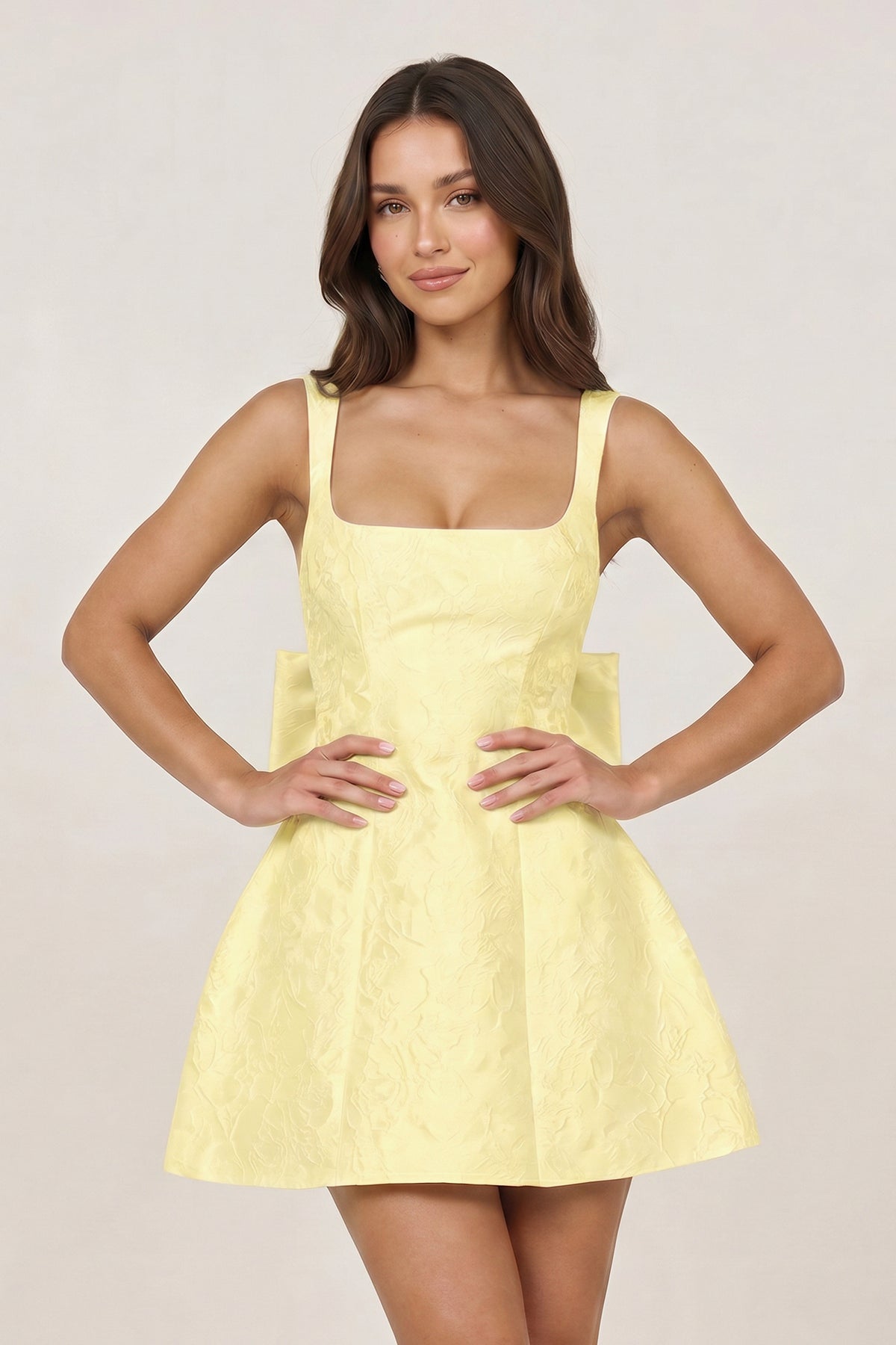 White - Square Neck A Line Short Homecoming Dresses With Bow - Curvevia
