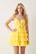Yellow Strapless A Line Chiffon Ruffled Cocktail Dresses With Bow - Curvevia