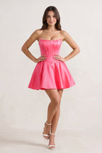 Yellow Strapless A-Line Satin Corset Homecoming Dress With Pearl - Curvevia