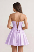 Yellow Strapless A-Line Satin Corset Homecoming Dress With Pearl - Curvevia