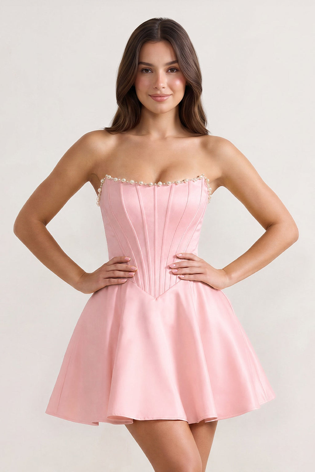 Yellow Strapless A-Line Satin Corset Homecoming Dress With Pearl - Curvevia