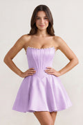 Yellow Strapless A-Line Satin Corset Homecoming Dress With Pearl - Curvevia