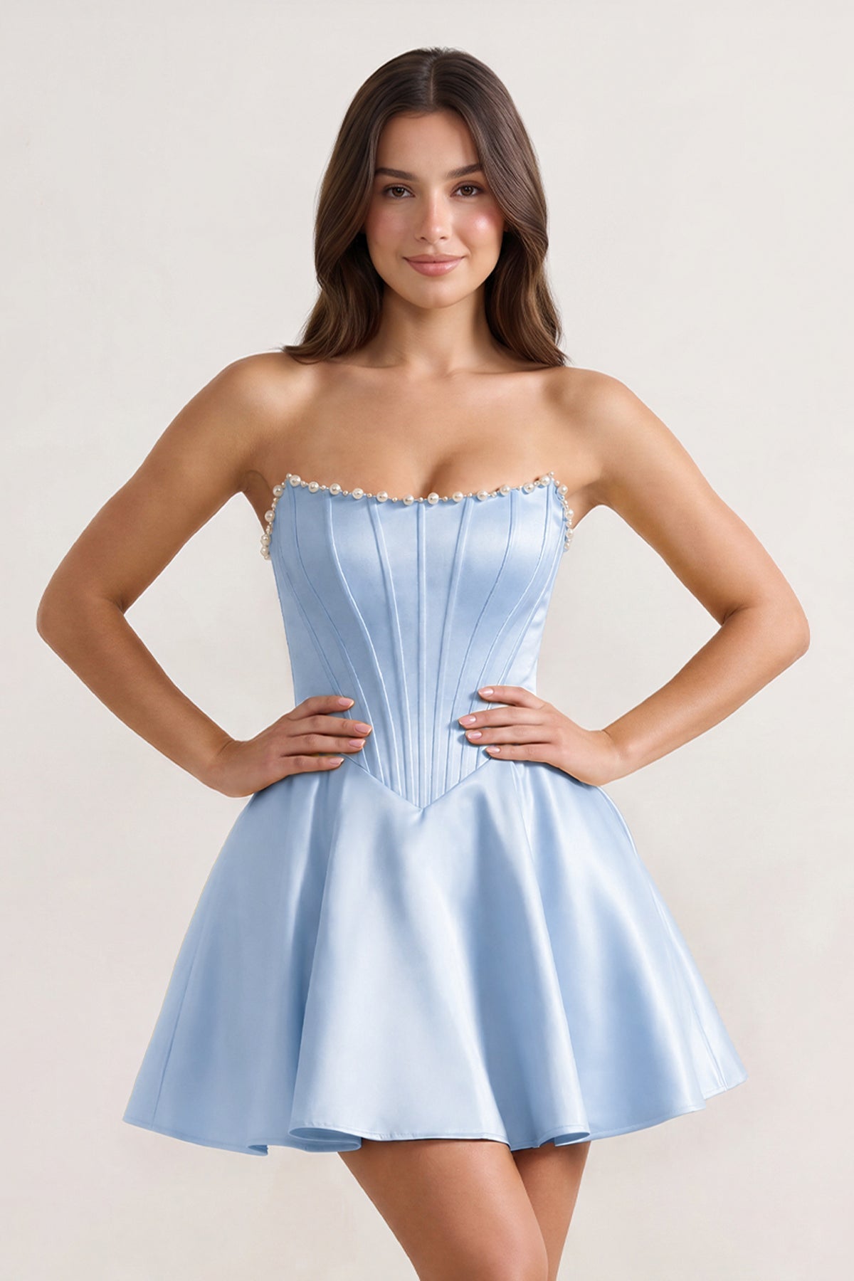 Yellow Strapless A-Line Satin Corset Homecoming Dress With Pearl - Curvevia