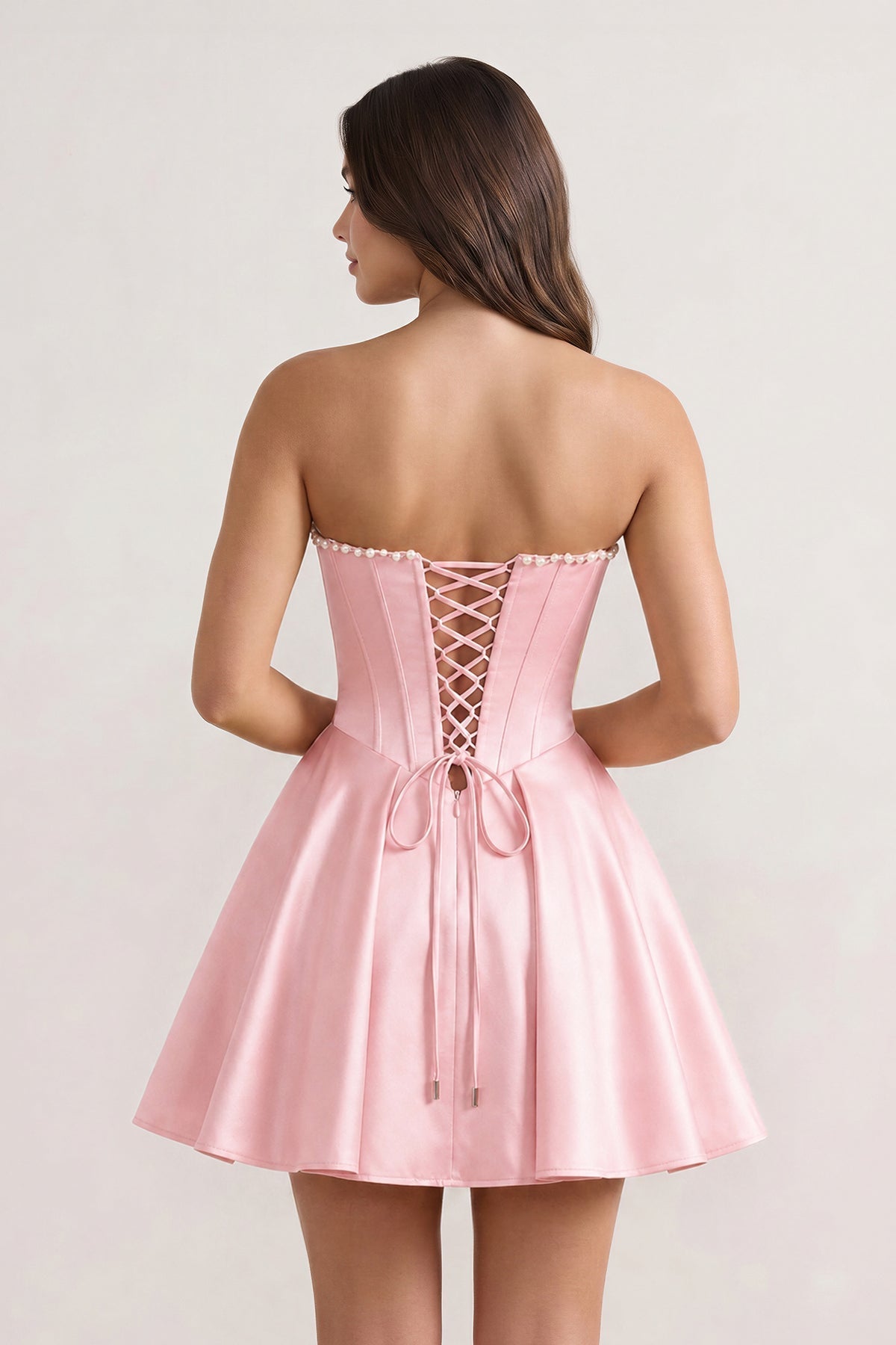 Yellow Strapless A-Line Satin Corset Homecoming Dress With Pearl - Curvevia