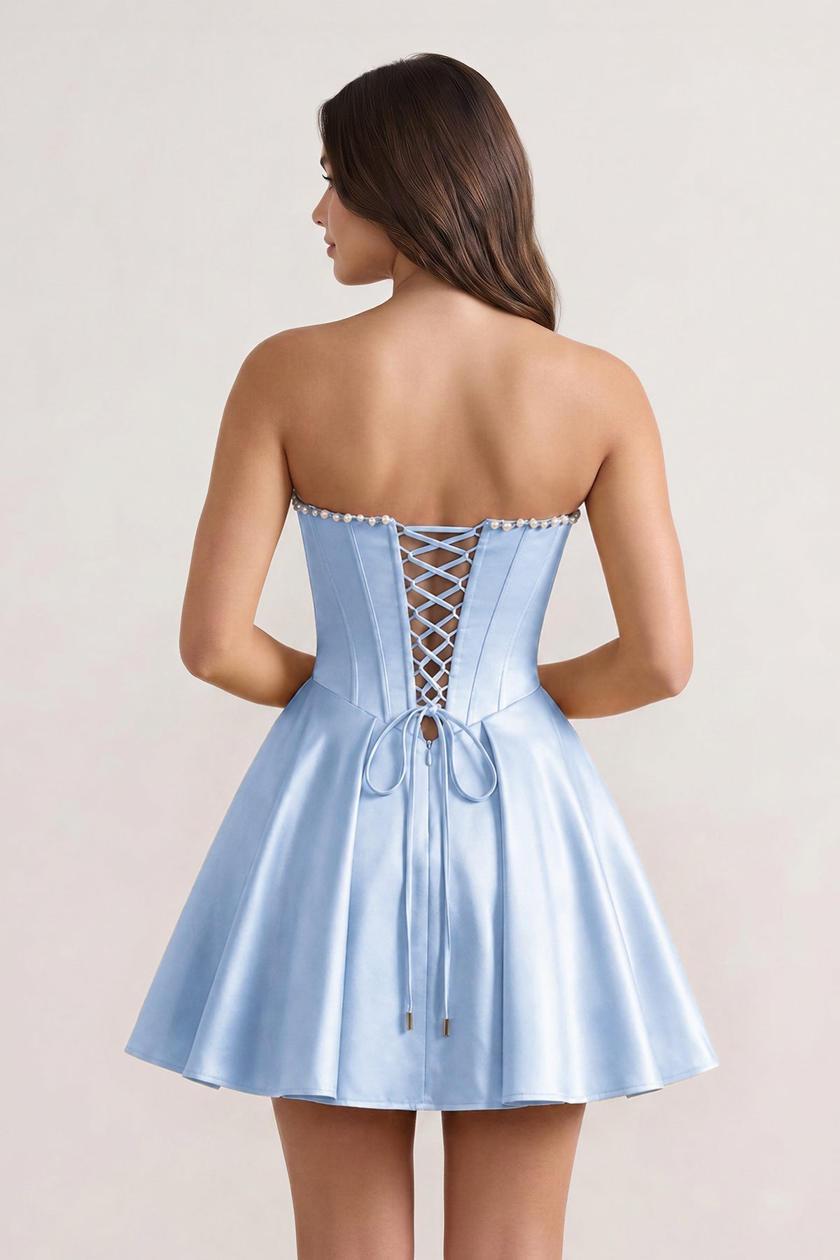 Yellow Strapless A-Line Satin Corset Homecoming Dress With Pearl - Curvevia