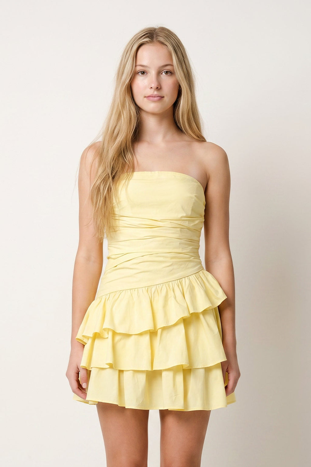 Blue - Strapless A Line Satin Ruffles Short Wedding Guest Dress - Curvevia