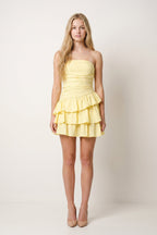 Blue - Strapless A Line Satin Ruffles Short Wedding Guest Dress - Curvevia