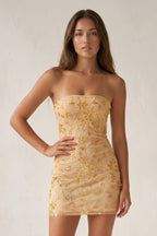 Yellow Strapless Bodycon Beaded Floral Mini Homecoming Dresses - Curvevia