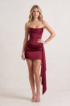 Yellow Strapless Bodycon Satin Corset Homecoming Dress With Ribbon - Curvevia