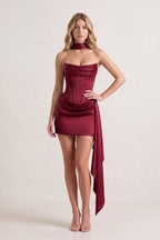Yellow Strapless Bodycon Satin Corset Homecoming Dress With Ribbon - Curvevia