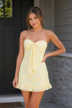Yellow Sweetheart Embroidered Tulle Ruffled A-Line Homecoming Dress - Curvevia