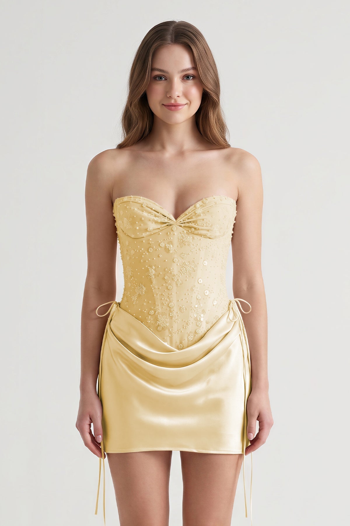 Pink Sweetheart Sheath Corset Ruched Satin Homecoming Dress with Beading - Curvevia