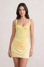 Yellow Sweetheart Sheath Ruched Linen Homecoming Dress with Pearl - Curvevia