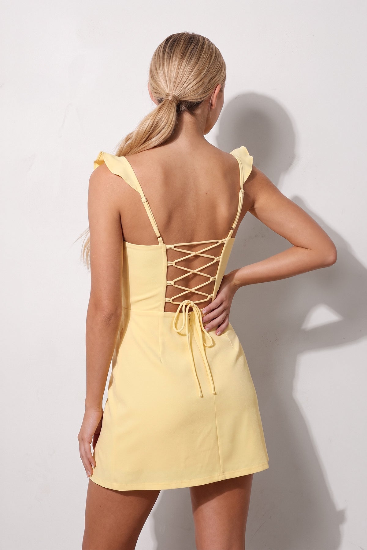 Yellow Sweetheart Sheath Ruffled Linen Homecoming Dress With Slit - Curvevia