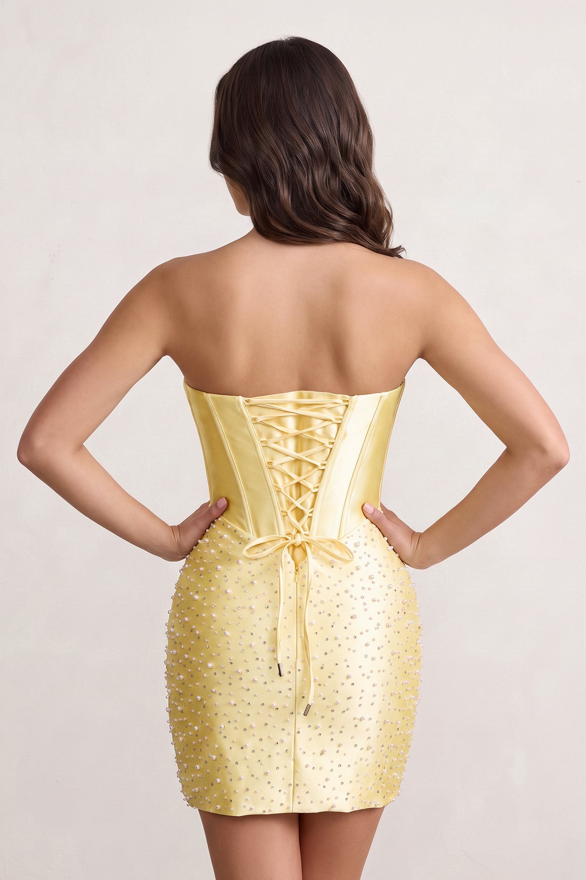 Yellow Sweetheart Sheath Satin Corset Homecoming Dress With Pearl - Curvevia