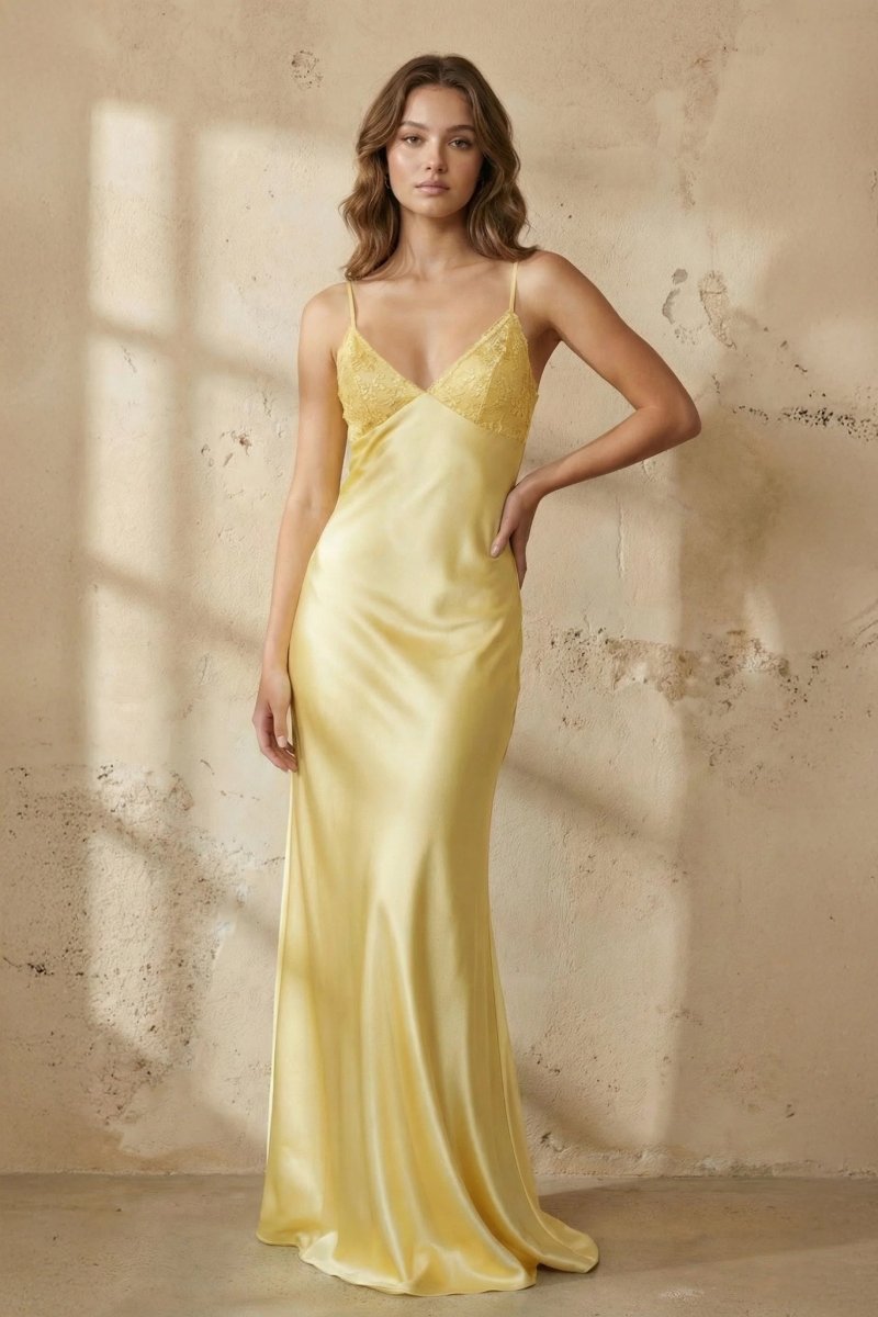 Blue Spaghetti Straps Sheath Satin Long Prom Dresses With Appliques - Curvevia