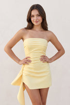 Yellow Strapless Spandex Bodycon Homecoming Dress With Slit - Curvevia
