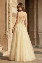 Yellow A-line Floor Length Glitter Tulle Mother of the Bride Dress - Curvevia