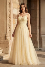 Yellow A-line Floor Length Glitter Tulle Mother of the Bride Dress - Curvevia