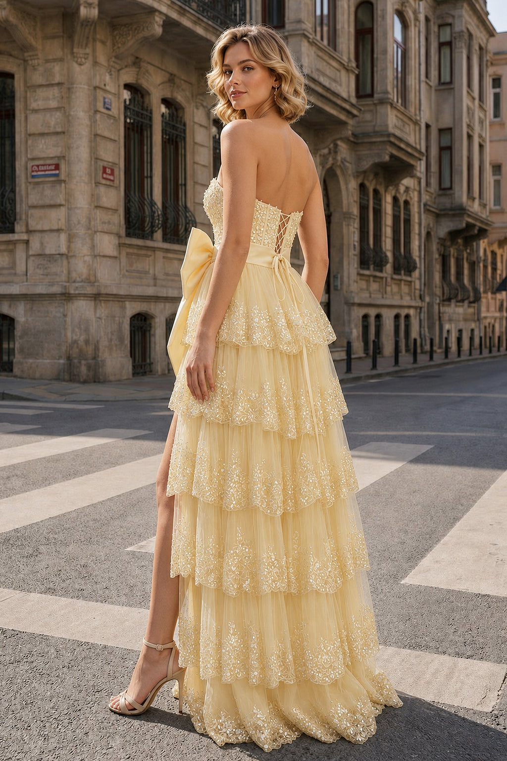 Sweetheart Light Blue Lace Appliques Ruffle Long Formal Gown - Curvevia