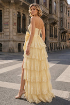 Sweetheart Light Blue Lace Appliques Ruffle Long Formal Gown - Curvevia