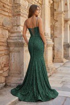 Mermaid Spaghetti Straps Sky Blue Sequins Evening Dress - Curvevia