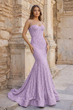 Mermaid Spaghetti Straps Sky Blue Sequins Evening Dress - Curvevia