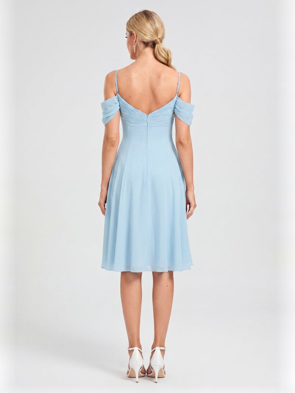 Coquette Sky Blue Chiffon A-Line Straight Neck Knee-Length Bridesmaid Dress - Curvevia