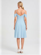 Coquette Sky Blue Chiffon A-Line Straight Neck Knee-Length Bridesmaid Dress - Curvevia