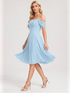 Coquette Sky Blue Chiffon A-Line Straight Neck Knee-Length Bridesmaid Dress - Curvevia