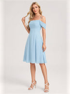 Coquette Sky Blue Chiffon A-Line Straight Neck Knee-Length Bridesmaid Dress - Curvevia
