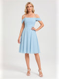 Coquette Sky Blue Chiffon A-Line Straight Neck Knee-Length Bridesmaid Dress - Curvevia