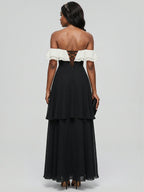 Coquette Black Chiffon A-Line Off-the-Shoulder Ankle-Length Bridesmaid Dress - Curvevia