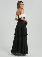 Coquette Black Chiffon A-Line Off-the-Shoulder Ankle-Length Bridesmaid Dress - Curvevia