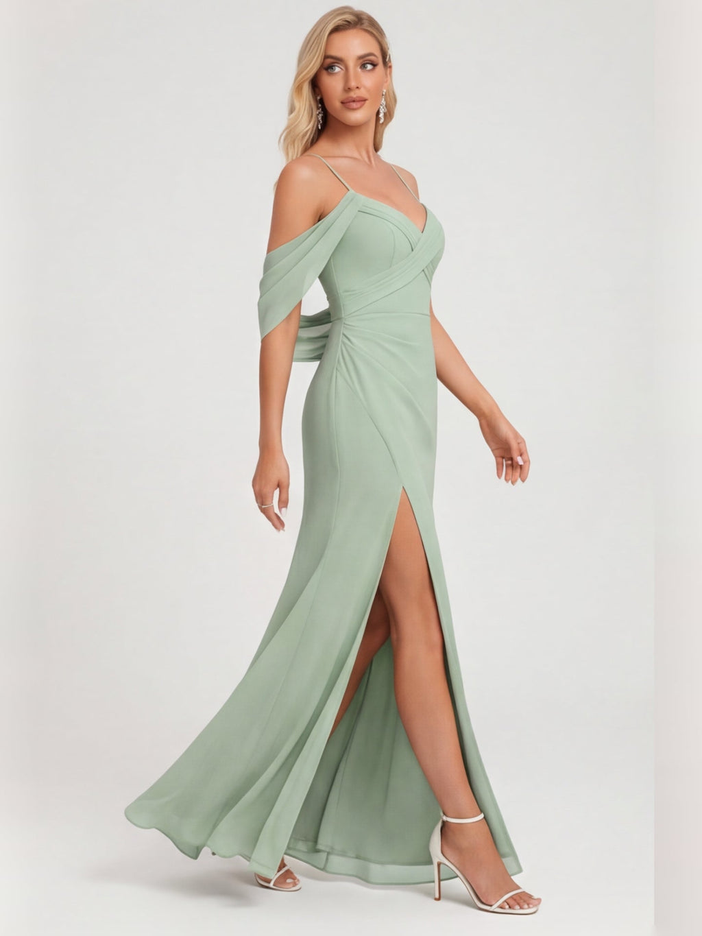 Elegant Dusty Sage Chiffon A-Line Sweetheart Ankle-Length Bridesmaid Dress - Curvevia