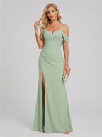 Elegant Dusty Sage Chiffon A-Line Sweetheart Ankle-Length Bridesmaid Dress - Curvevia