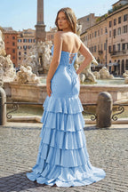 Charming Mermaid Strapless Pink Satin Long Evening Dress with Appliques - Curvevia