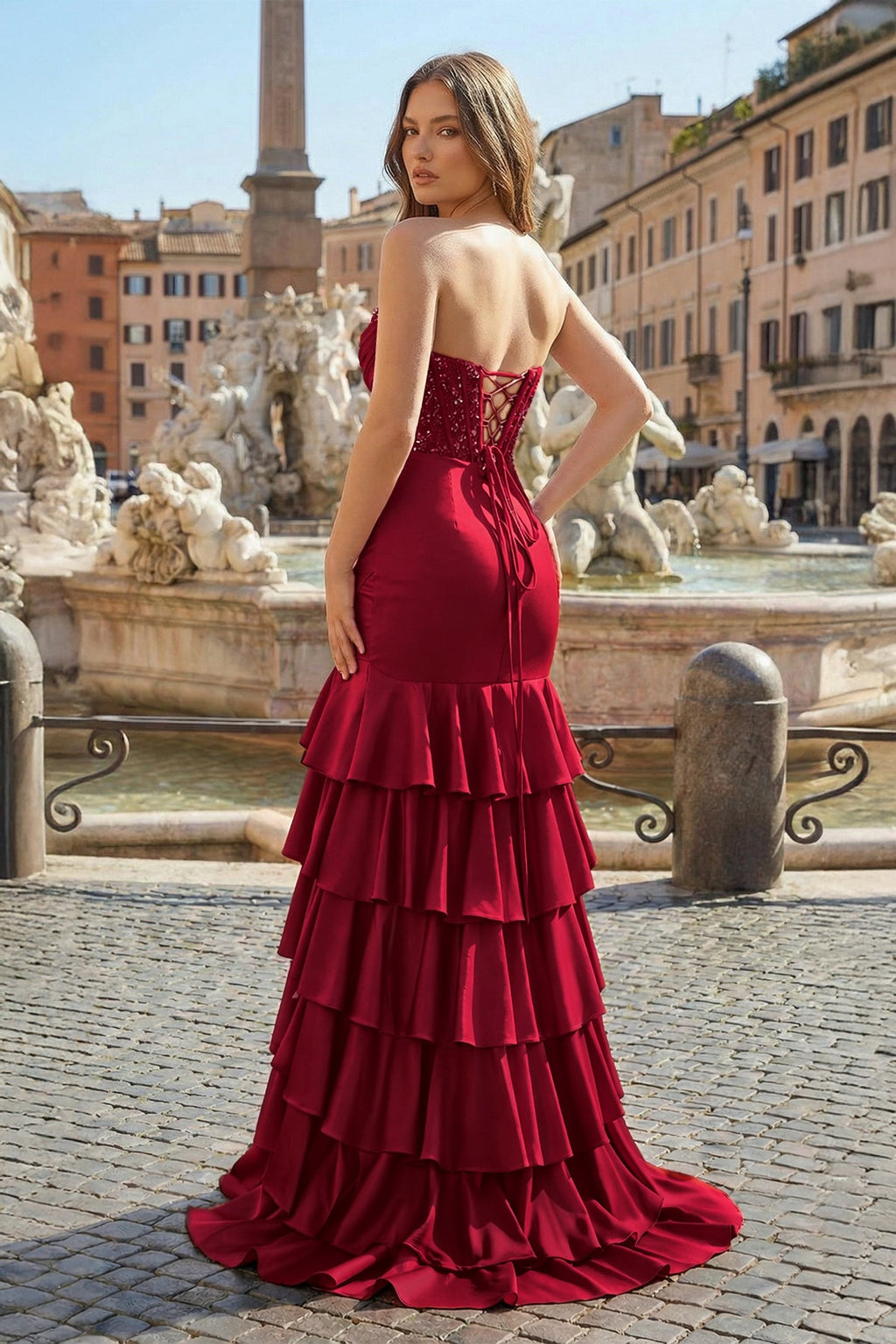Charming Mermaid Strapless Pink Satin Long Evening Dress with Appliques - Curvevia