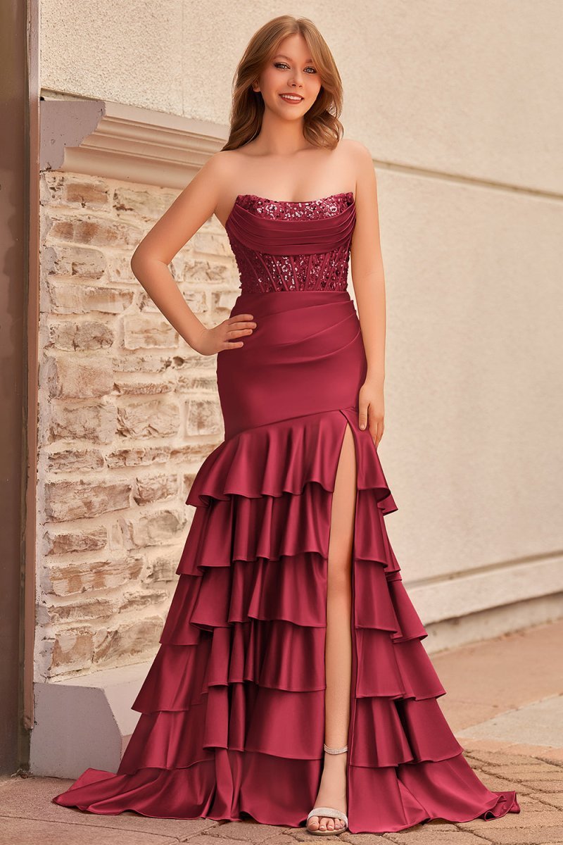 Charming Mermaid Strapless Pink Satin Long Evening Dress with Appliques - Curvevia