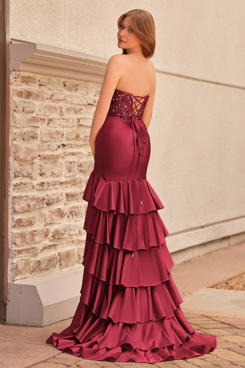 Charming Mermaid Strapless Pink Satin Long Evening Dress with Appliques - Curvevia