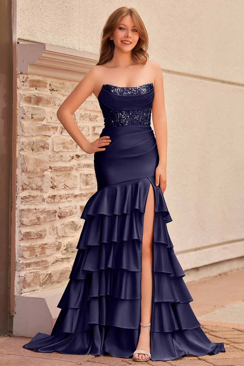 Charming Mermaid Strapless Pink Satin Long Evening Dress with Appliques - Curvevia