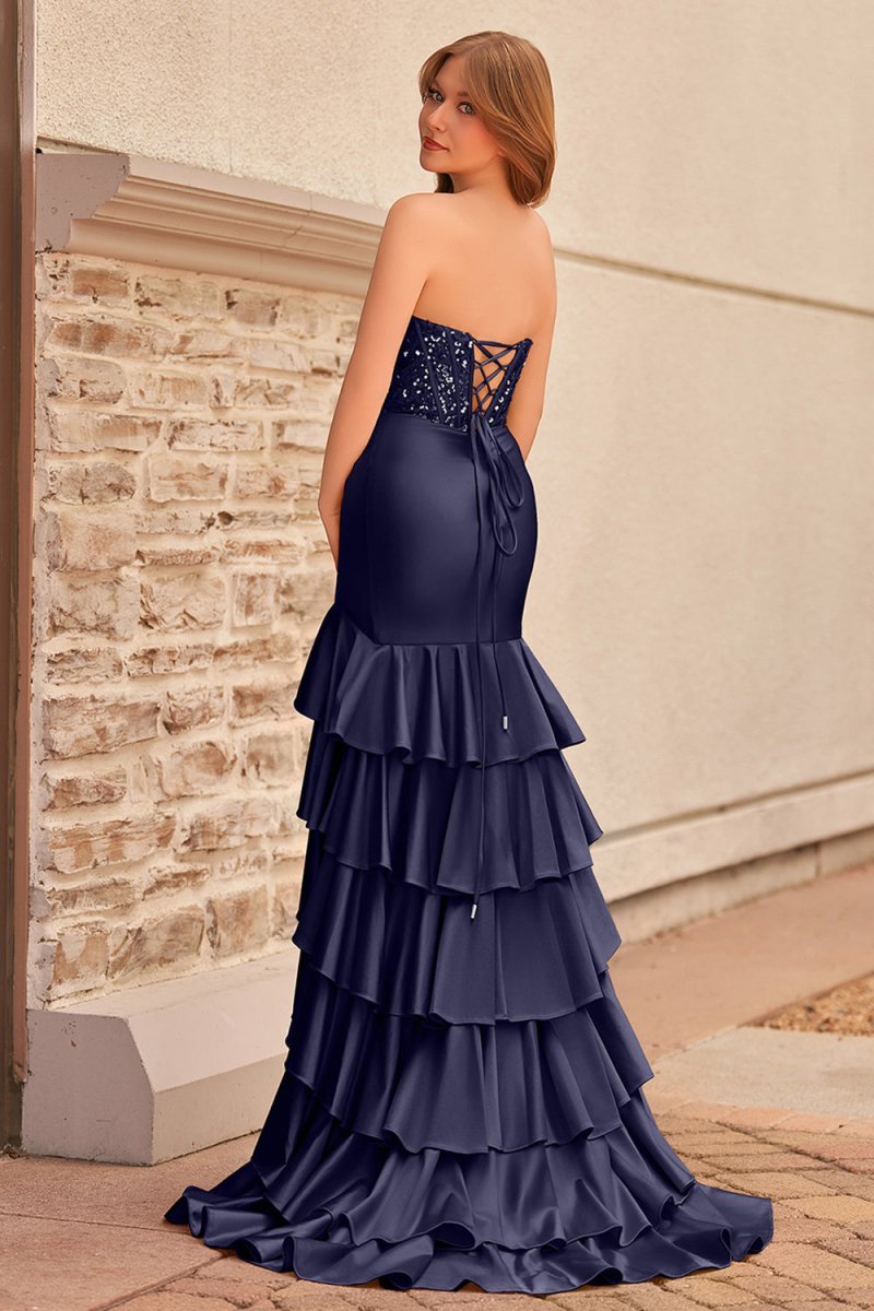 Charming Mermaid Strapless Pink Satin Long Evening Dress with Appliques - Curvevia