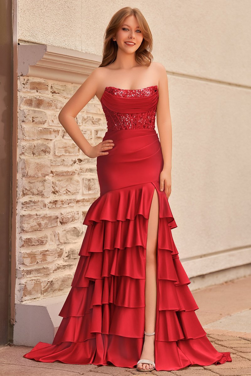 Charming Mermaid Strapless Pink Satin Long Evening Dress with Appliques - Curvevia