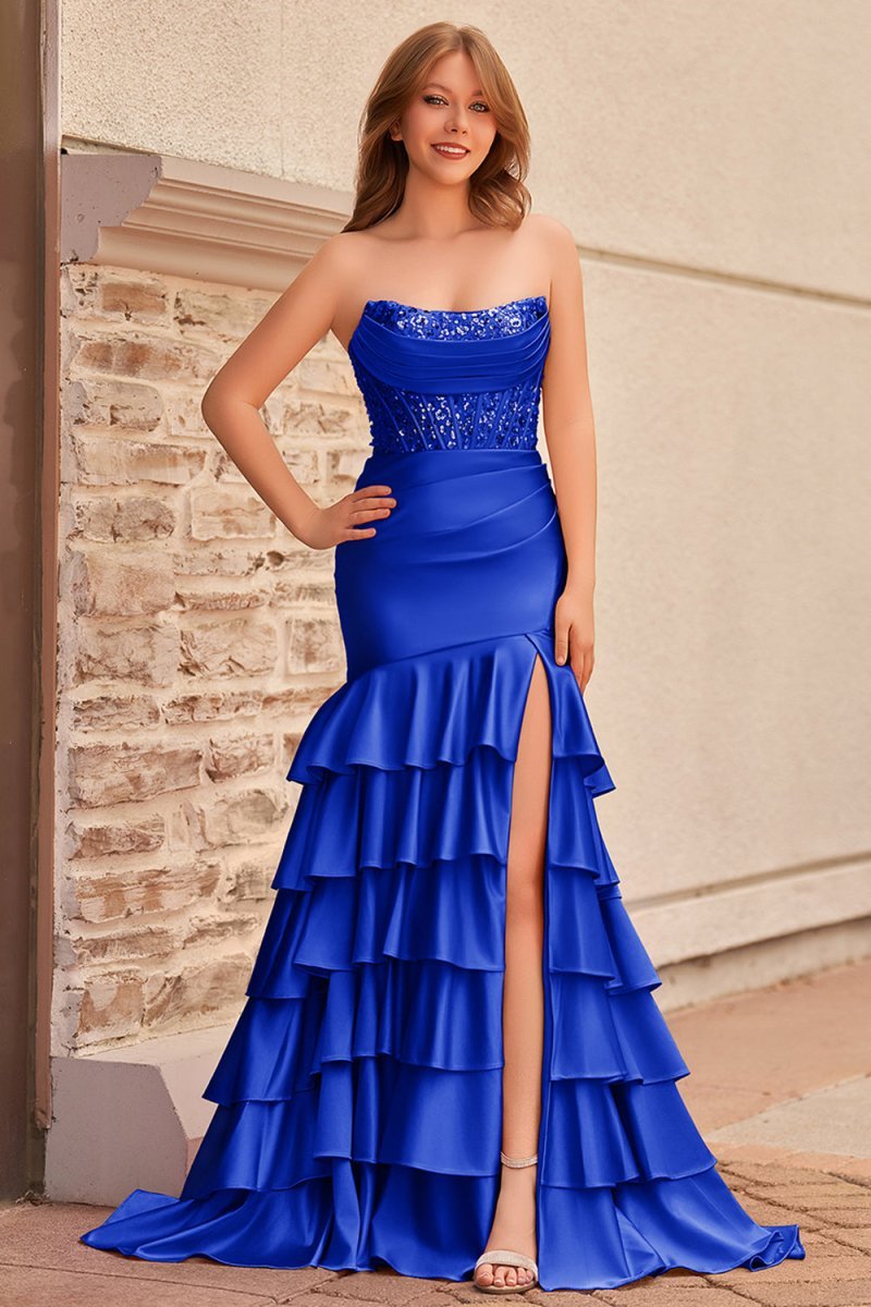 Charming Mermaid Strapless Pink Satin Long Evening Dress with Appliques - Curvevia