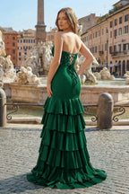 Charming Mermaid Strapless Pink Satin Long Evening Dress with Appliques - Curvevia