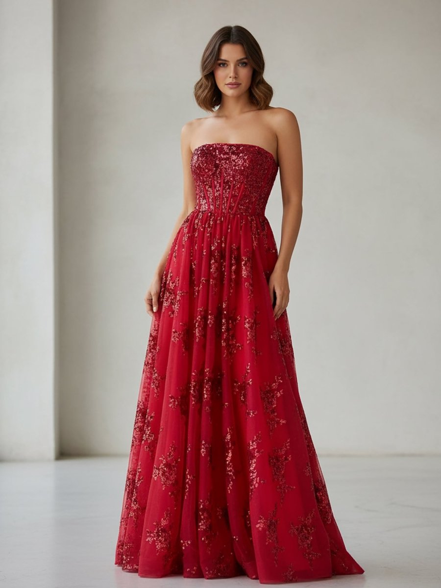 Royal Blue A Line Strapless Pleating Long Evening Dress With Applique - Curvevia