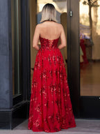 Royal Blue A Line Strapless Pleating Long Evening Dress With Applique - Curvevia
